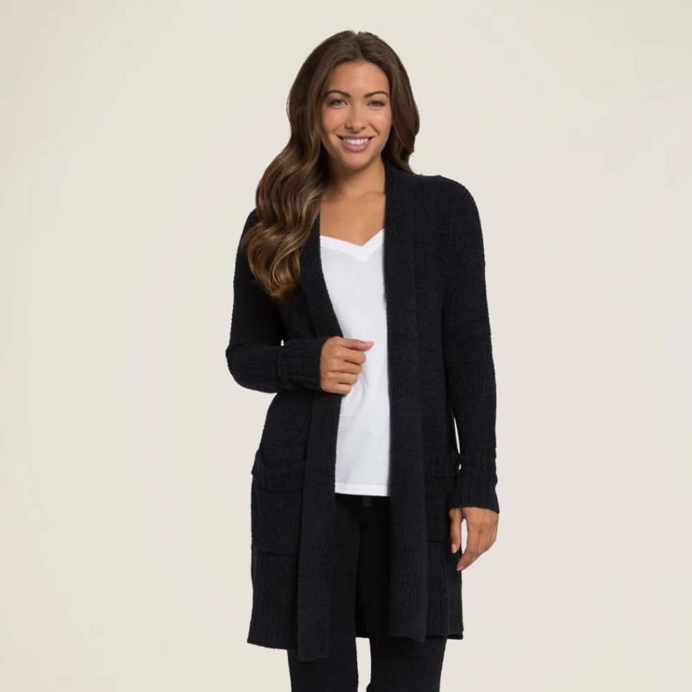 Barefoot Dreams CozyChic Lite black cardigan hooded sweater women’s knits